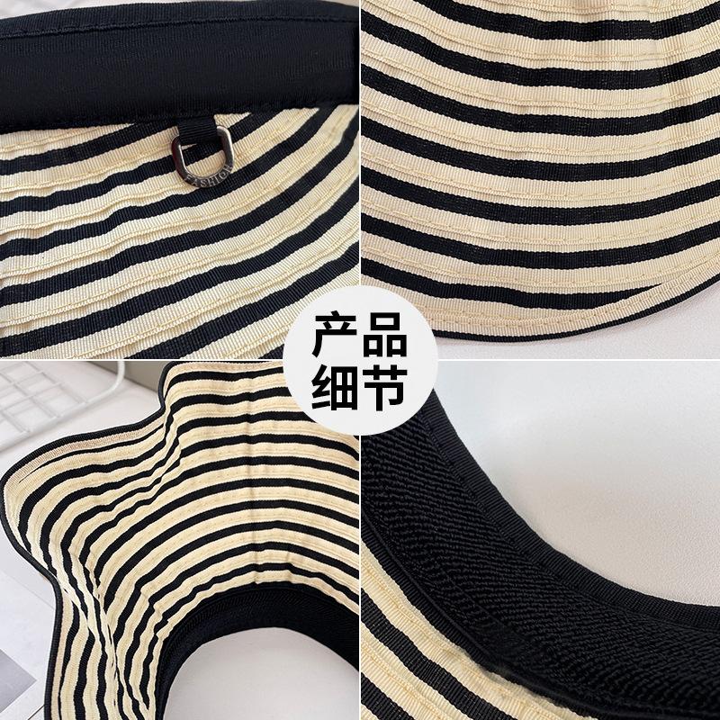 Stirnband-Typ Sonnenschutzhut Damen Schwarz-Weiß gestreifter leerer Oberteil Sonnenhut Outdoor vielseitig große Krempe UV-Schutz Schirmmütze