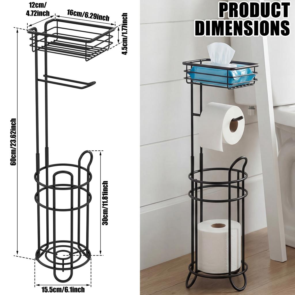 Floor Standing Toilet Paper Holder Iron Bathroom Tissue Dispenser Rust-proof Freestanding Toilet Roll Holder Storage Shelf