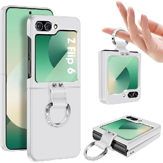 Z Flip 6 Case for Samsung Galaxy Z Flip6 5G, Ring Case for Women Silky Touch Slim Hard PC Matte Back Cover Ultra Thin Z Flip 6 Phone Case
