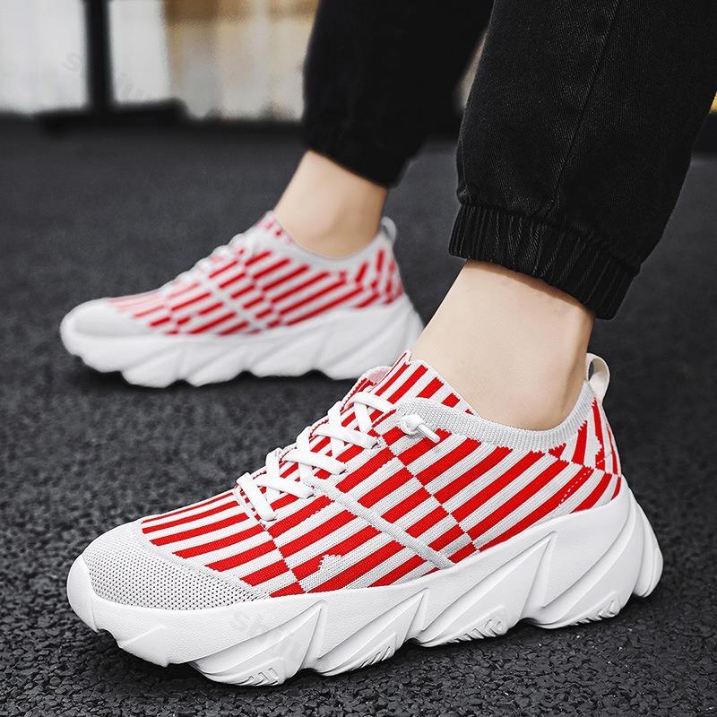 Fashion 2025 Autumn New Men's Strip Design Fashion Casual Low Top Thick Sole Shoes Fly Weave Breathable Mesh Comfortable Chunky sneakers