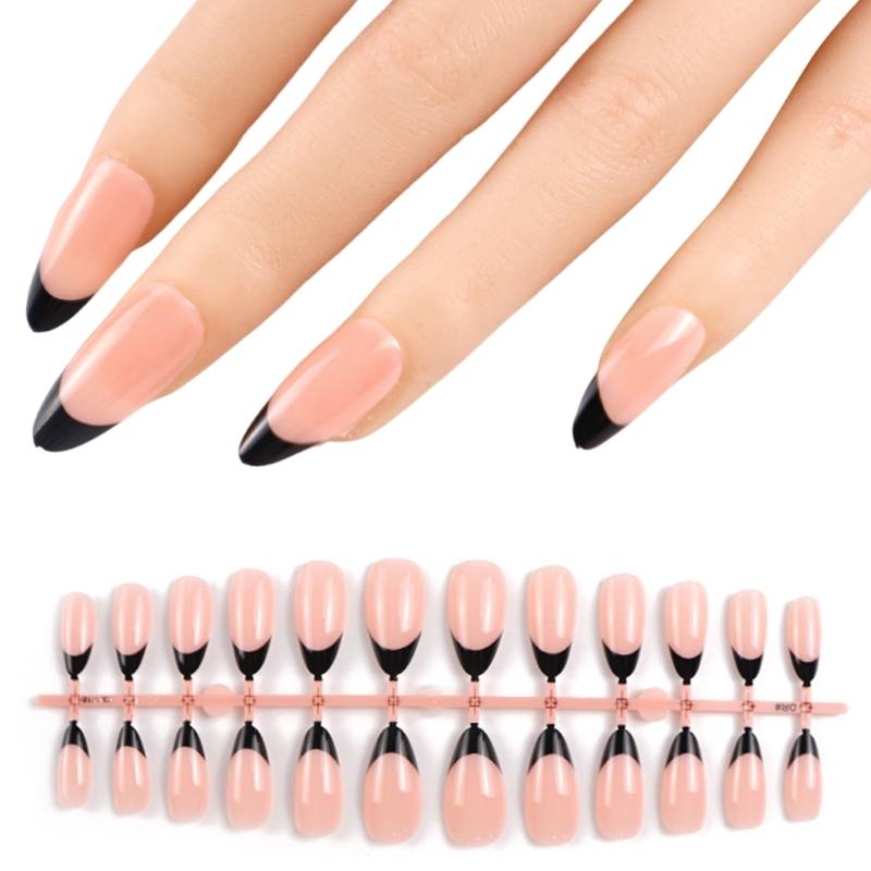 600x/Box French Tip False Nails Press On Nail Almond False Nails Full Cover Stick On Nail  Ballerinas Artificial Nails