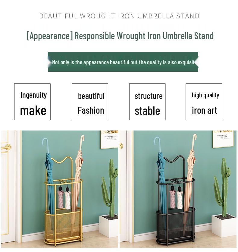 Elegant Wrought Iron Umbrella Stand with Drainage for Entryways
