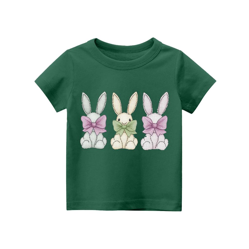 Children's Tops Boys Girls Easter Print Short-sleeved T-shirt Tops Bottoming Shirt