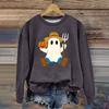 Women's Fashion Long Sleeve Halloween Print Round Neck Sweatshirt Top
