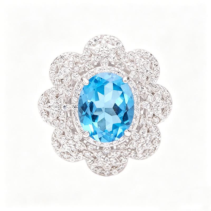 S925 Sterling Silver Lace Flower Ring with Citrine, Amethyst & Topaz for Women