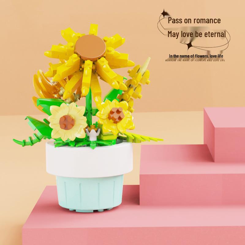Potted Plant Building Block Toys: Succulent & Preserved Flower LEGO-Compatible Ornaments for Christmas
