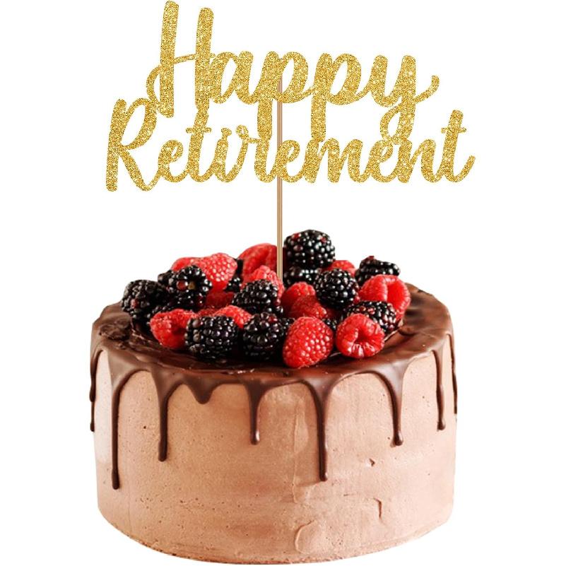 Happy Retirement Cake Topper Gold Glitter Retired Cake Picks Retire Party Favors Retired Party Supplies for Happy Retirement Decorations