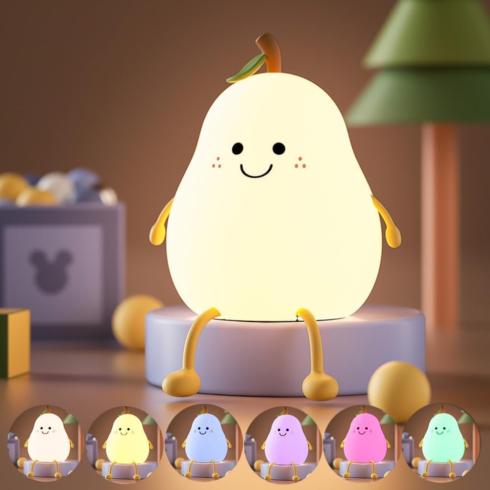 Night Lamp For Kids, Cute Silicone Pear Night Light USB Rechargeable Touch