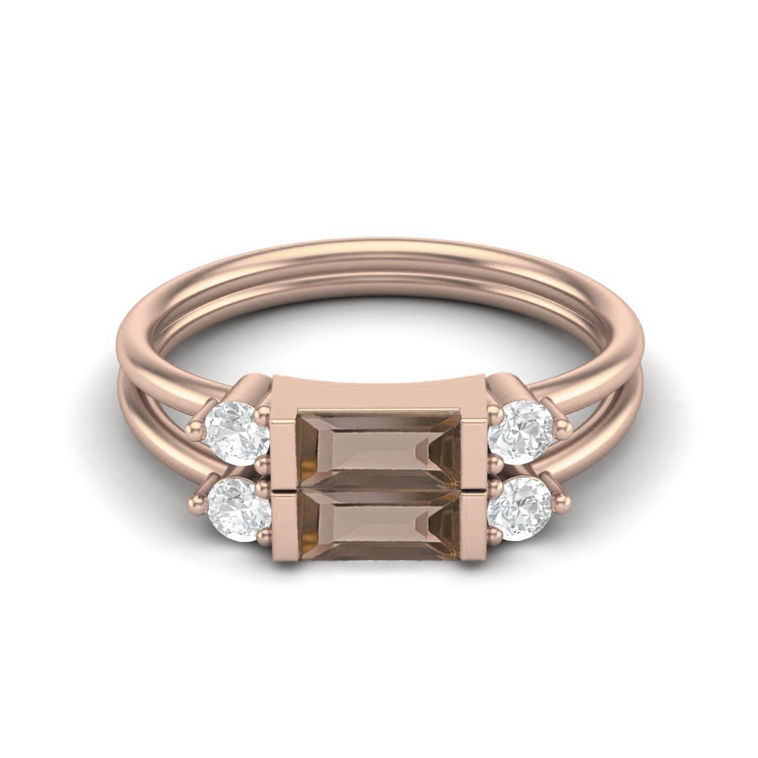 

1.52 Ctw Baguette Smoky Quartz 925 Sterling Silver Rose Vermeil Dual Spilt Shank Women Wedding Ring 6 ярко-розовый