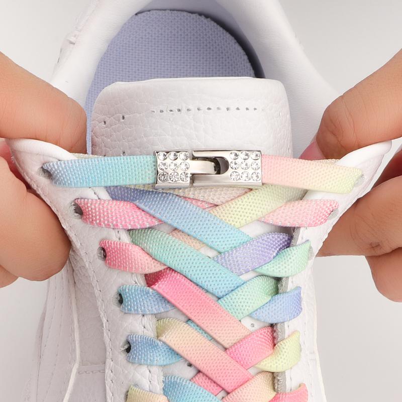 Diamond Cross Lock Shoelaces Rainbow Elastic Flat Laces Sneakers Without Ties Kids Adult No Tie Shoe Laces Rubber Bands Shoelace