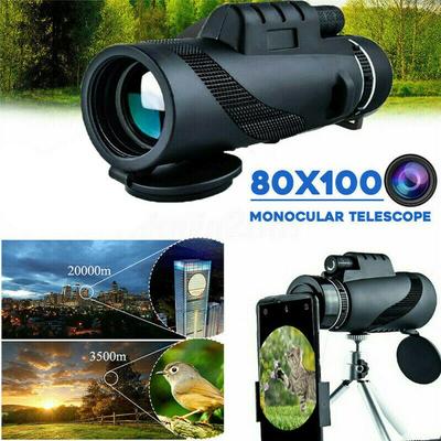 80x100 HD Monocular Telescope Zoom Waterproof Plastic Shell Professional HD Day/Night Vision Camping Mobile Phone Lens