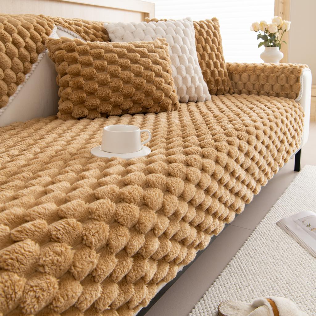 Diamond Jacquard Faux Fur Heavy Thicken Plush Anti-Alip Sofa Cover Couch Cover Corner Sofa Towes Seat Pad Home Protection Covers