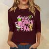 3/4 Sleeve Tops For Women T-Shirt Casual Christmas Print Tops T Shirt Round Neck Pullover Blouse