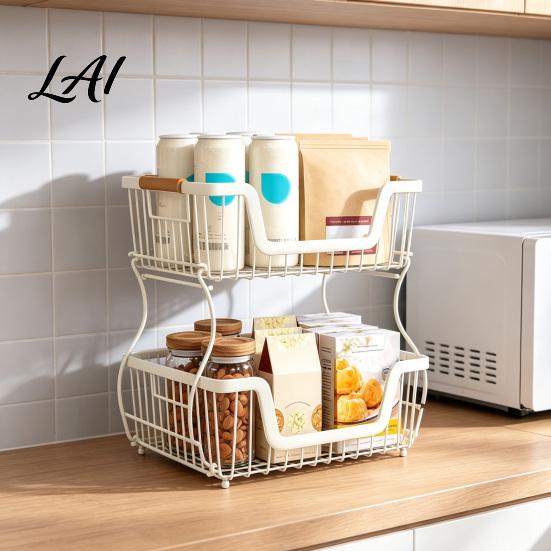 Office Desk Storage Shelf 2/3 Layer Countertop Organizer Rack Heavy Duty Fruit Basket Stand Sturdy Desktop Space Saving Carbon Steel Rack