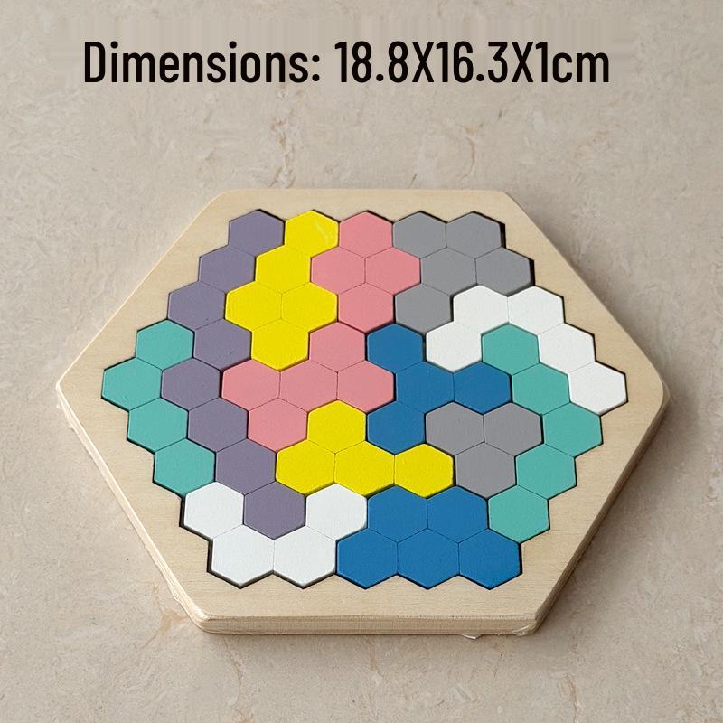 Hexagonal Shape Chess Puzzle - Seven Pieces, 11 Blocks Educational Wooden Toy for Kids