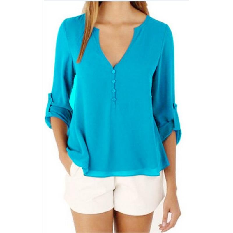 YYFS Women's Fashion Casual Spring Fall Solid Color Print Long Sleeve V-Neck Blouses & Shirts