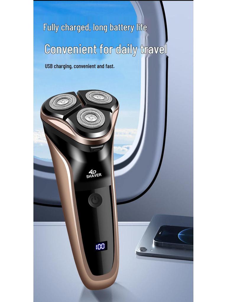 Germany 4D Electric Shaver: Rechargeable, Washable, Three-Blade Men's Razor and Smart Beard Trimmer with Floating Heads.