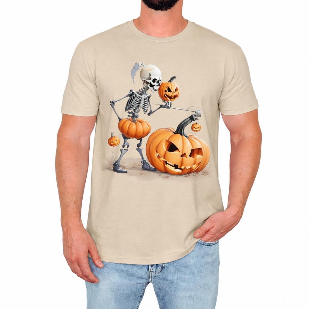 Funny Skeleton Mens T-Shirt Halloween Pumpkin Spooky Novelty Halloween Gift
