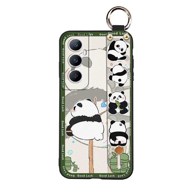 Wrist Strap Ring Phone Case For Realme C65 Waterproof Phone Holder Cute Protective Silicone Back Cover Panda Soft case