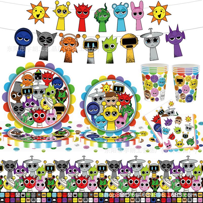 Children's cartoon prunki theme birthday party rhythm box cardboard tablecloth decoration