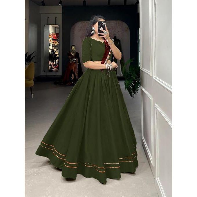 Spesiell Rayon Bomull Lehenga for Kvinner med Gotta Patti-detaljer Navratri Spesial Hele Lehenga Choli, Usydd Bluse