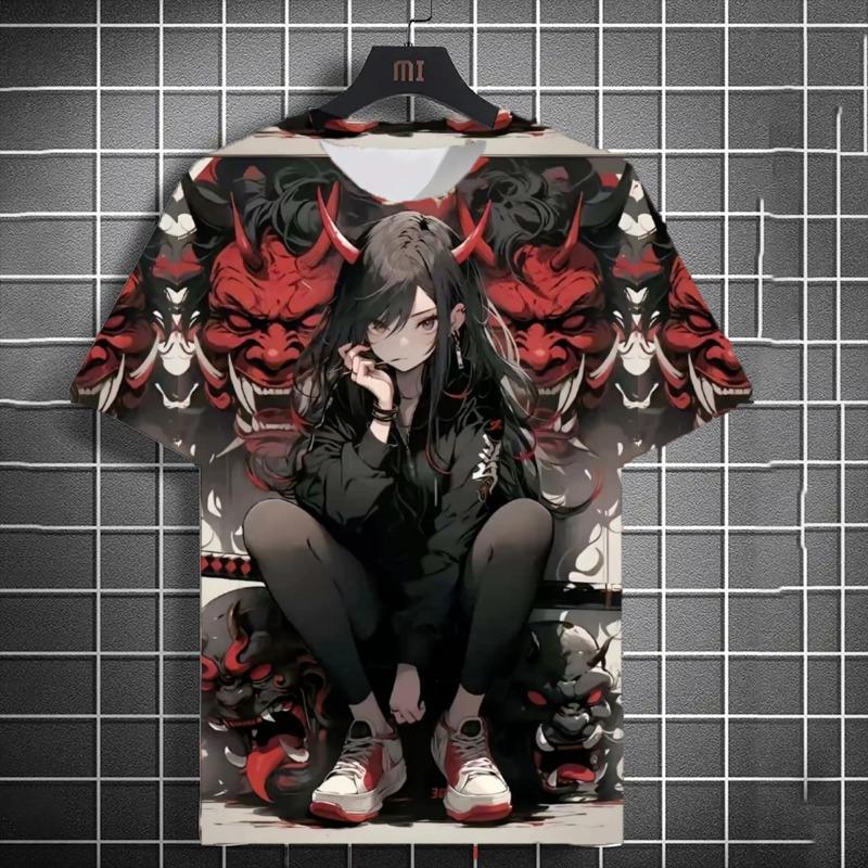 Men's and women's versatile 3D printed T-shirt Japanese samurai sword girl anime personality short sleeved trendy top