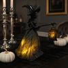 Gothic Halloween Decorations Witch Holding Lantern Light, with Spider Web Pattern Decor, Vintage Style Resin Glowing Sculpture, for Indoor And Outdoor