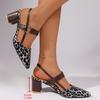 Spring/Summer New Dress Shoes – Pointed Toe Chunky Heel Covered-Toe Sandals, Medium Heel One-Band Buckle Open-Back Heeled Sandals for Women