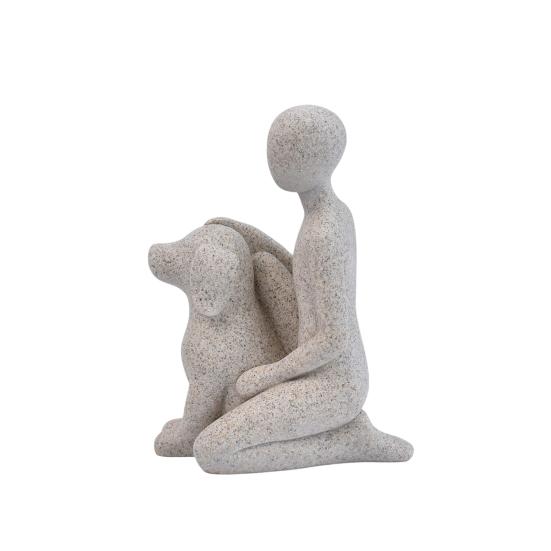 Modern Abstract Man and Dog Statue Desktop Decoration, Resin Pet Lover Gift for Home Office Shelf, Minimalist Human & Puppy Sculpture Figurine for
