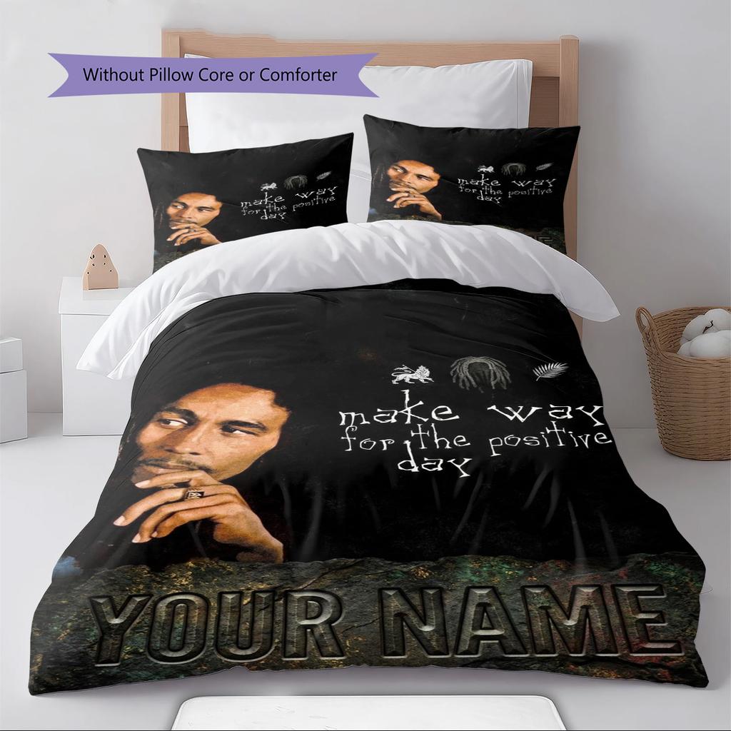 Name Custom Bob Marley Poster Pattern Bedding Set Quilt Cover Pillowcase Home Decor Gift (1 * duvet cover + 2 * pillowcase, without core)