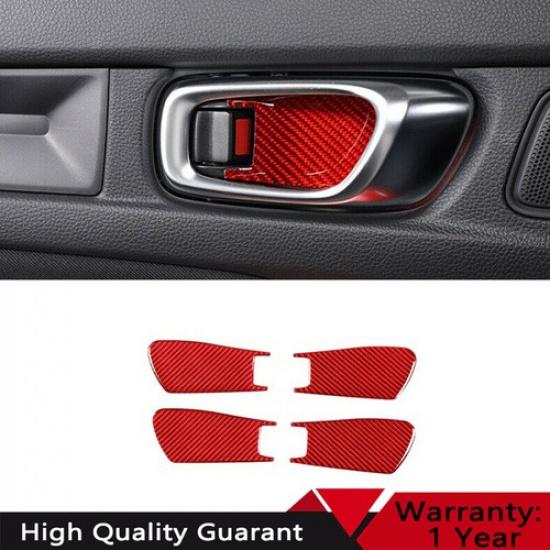 For Honda Civic 11th up - Red Carbon Fiber Inner Door Bowl Cover Trim 4*