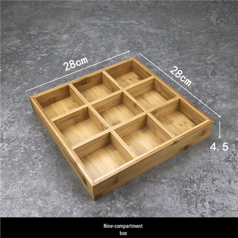 Japanese Ceramic 9-Grid Serving Plate with Bamboo Tray