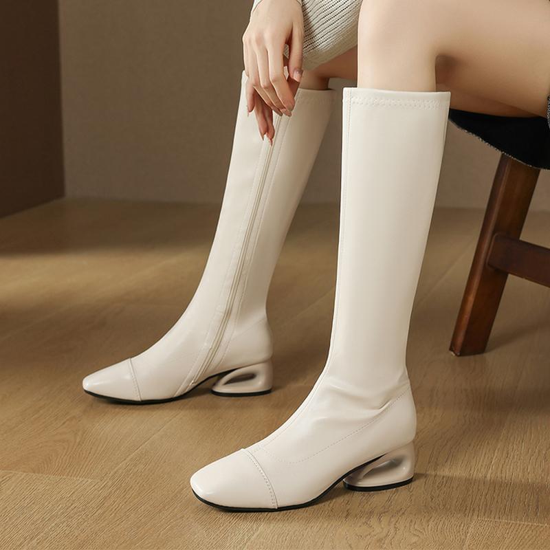 Módní dámské vysoké boty čtvercová špička zimní designové boty na podpatku módní vysoké dámské kozačky 2025 nová značka šatů Mujer Chelsea boty