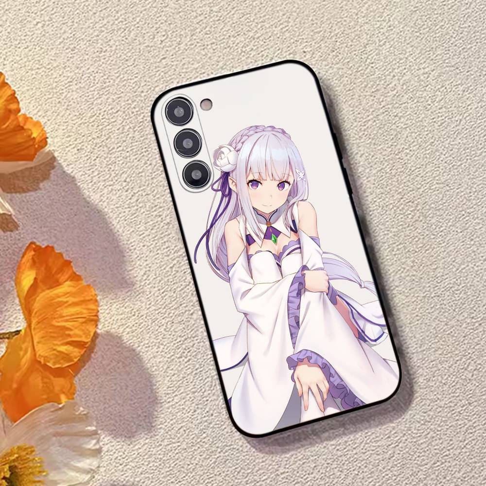 Anime Cute Girl RE:Zero Emilia Phone Case For Samsung Galaxy A73,A72,A71,A70,A53,A52,A51,Soft Silicone Black Cover