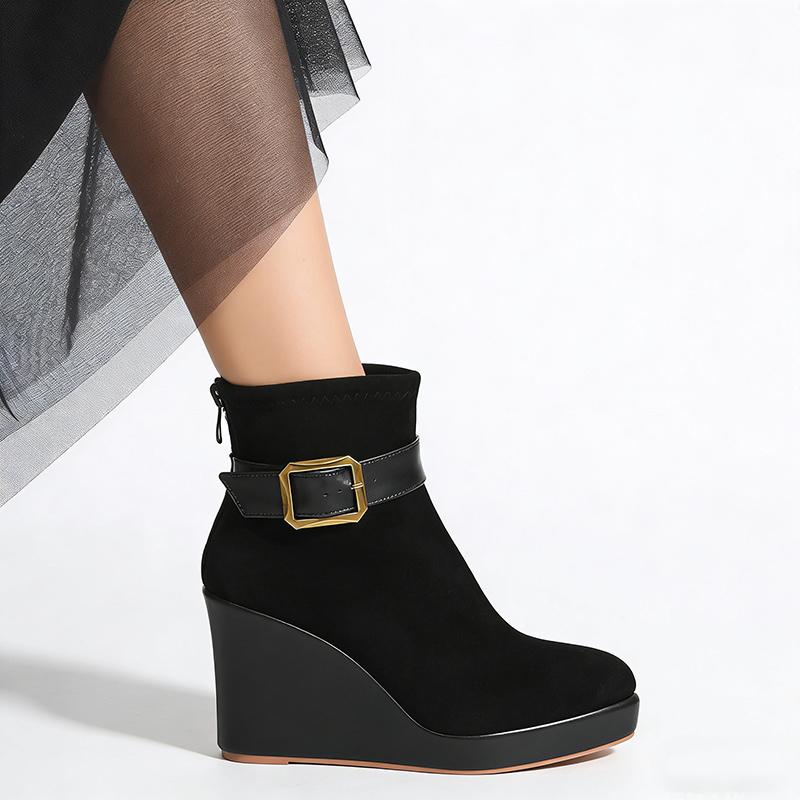 Spring Autumn Shoes Women High Heels Boots Pointed Toe Fashion Ladies Wedges Single Ankle Boots 10cm Plus Size 42