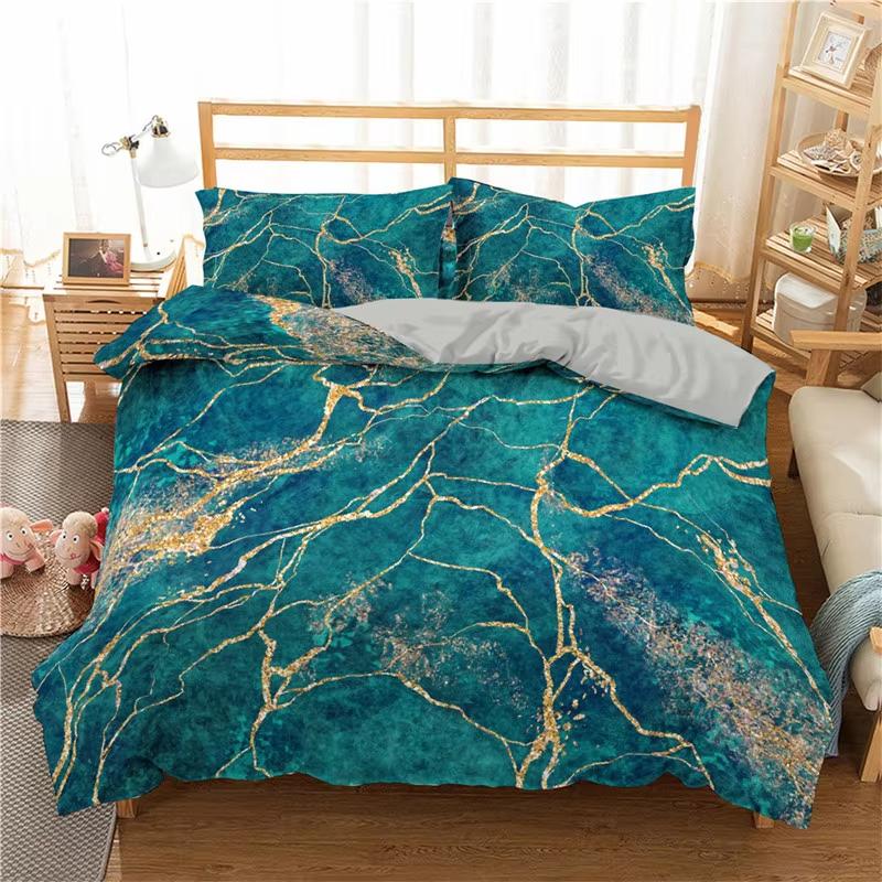 Abstract Marble Bedding Set Bronzing Marble Texture 3D Print Duvet Cover Set Microfiber Comforter Cover King Queen For Men Women