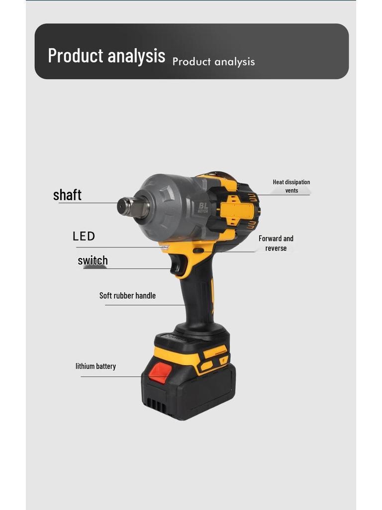 High Torque 2000N Electric Impact Wrench: Multi-functional, Lithium Battery-Powered for Household Use