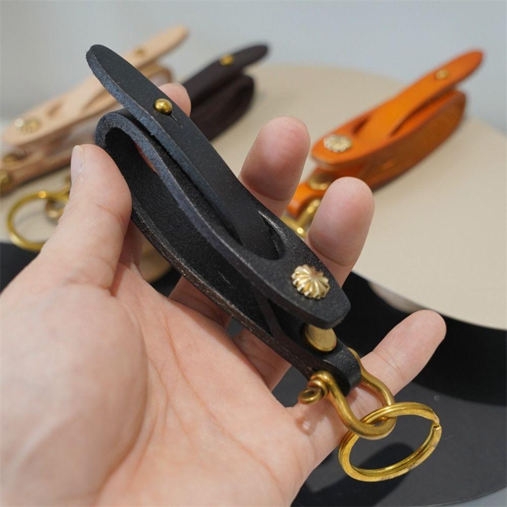 Vintage Style Copper Buckle Keychain Brass Hardware Cowhide Keyring Olive-Shaped Crafts  Couple