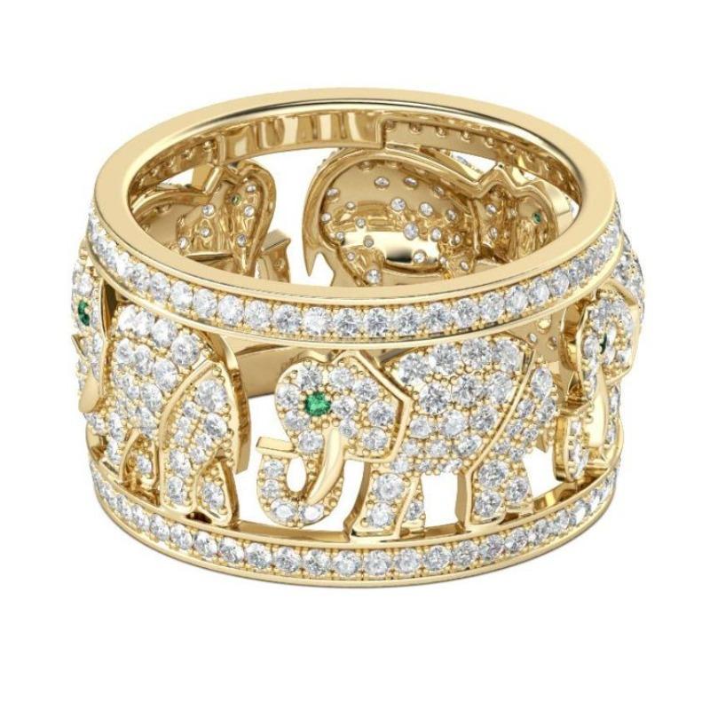 Jewelry, Golden Famous Style Full Diamond Elephant Ring Creative Popular Jewelry