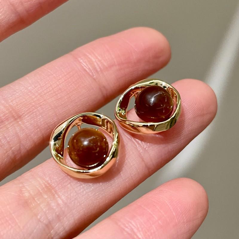 Tiger Eye Hoop Stud Earrings - Retro Light Luxury 2025 Women's Trendy Accessories