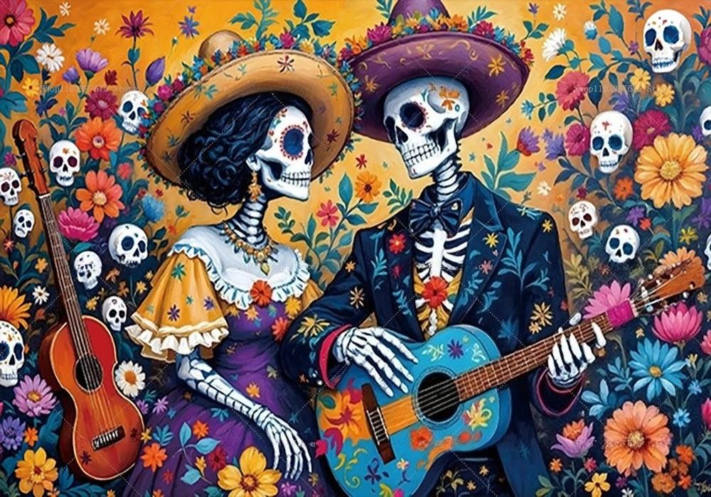 Day of The Dead Party Backdrop Mexican Fiesta Sugar Skull Flowers Photography Background Dia DE Los Muertos Party Supplies