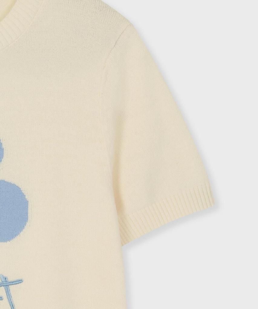 FALLETT Drawing Flower Short Sleeve Knit Ivory