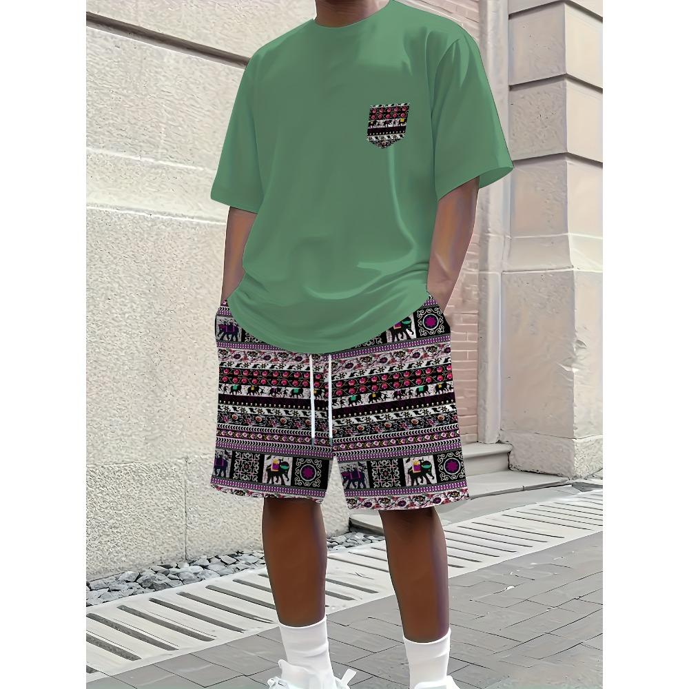 Ensemble Court à Manches Courtes pour Homme - Nouvelle Collection Été - Impression Ethnique Simple Style 3D - Mode Décontractée - Style Urbain - Confortable et Doux