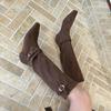 Fashion Fashion Flock Women Knee High Boots With Wedges Low Heel Shoes Buckle Female Pointed Toe Ladies Long Modern Boots Shoes