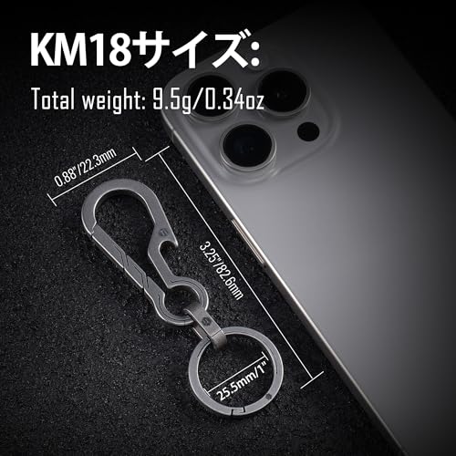 KeyUnity KM18 Titanium Bottle Opener Keychain, Rust-Resistant, Lightweight, 2-in-1 Bottle Opener with Small Carabiner, Silver, Men's Gift