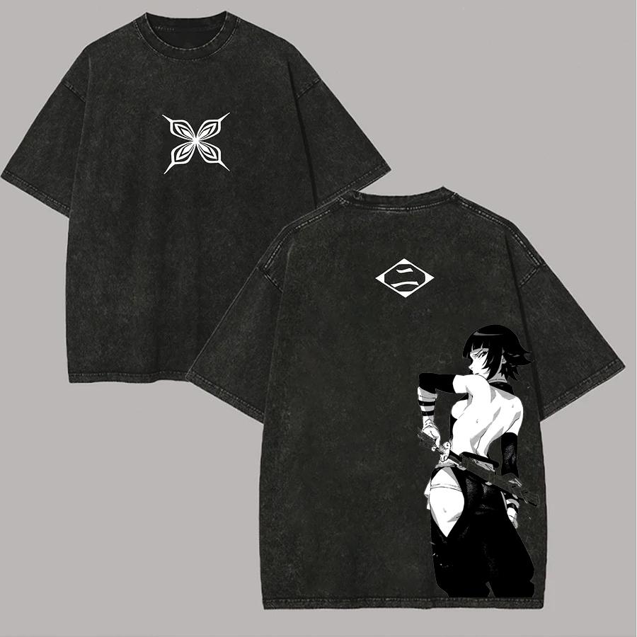 Bleach Soi Fon Vintage Washed Koszulka z Graficznym Motywem Anime Manga Unisex z Okrągłym Dekoltem i Krótkim Rękawem Casualowe Koszulki Streetwear dla Mężczyzn Kobiet