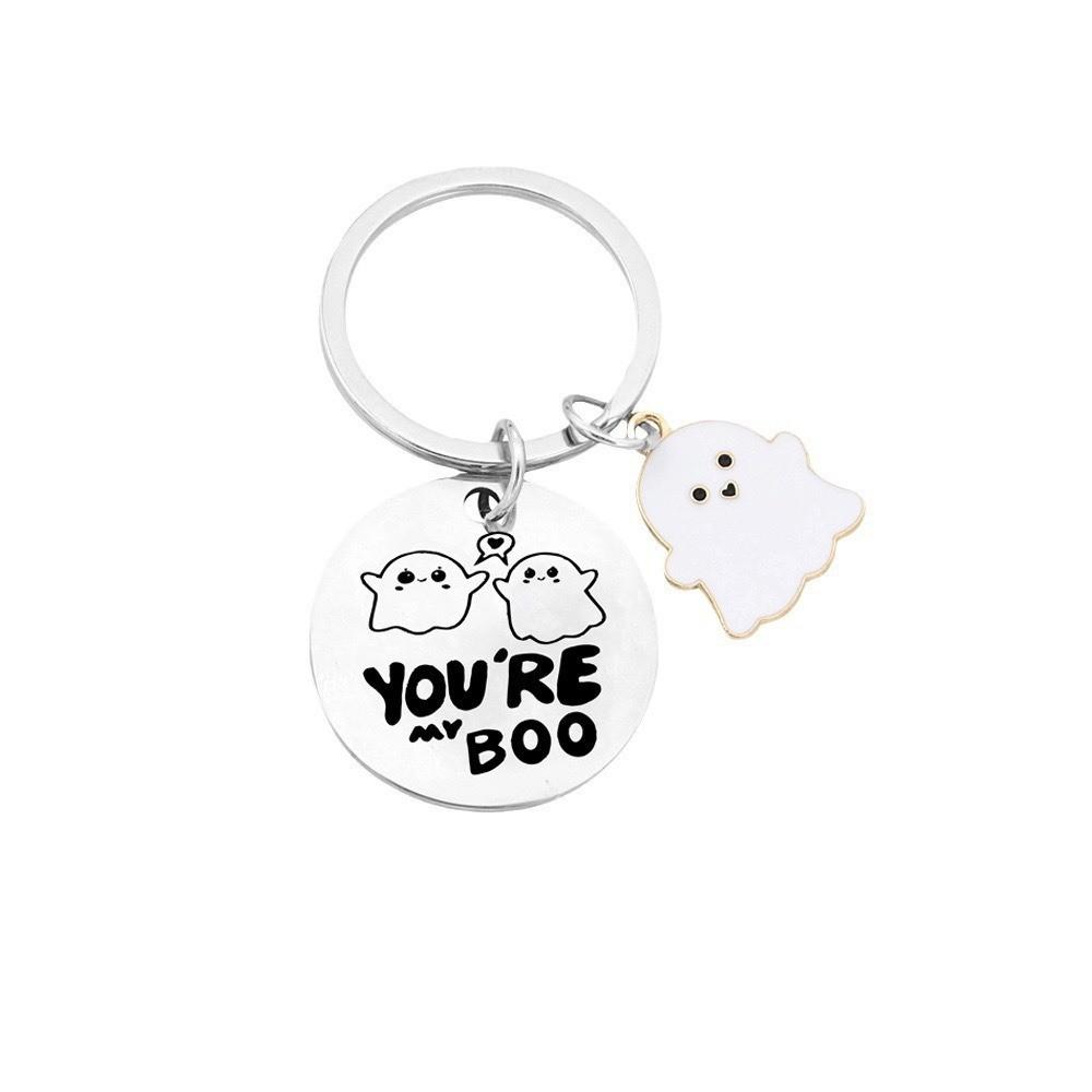 

Halloween Ghost Stainless Steel Keychain Pendant Gift Round Tag Laser in Stock American Style Stainless Steel Keychain for Backpack Bag Pendant 3*3CM