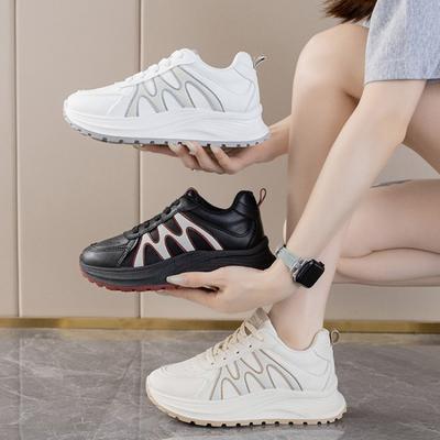 Chaussures Blanches Basses à Lacets à Bout Rond pour Femmes Printemps, Été, Automne et Hiver