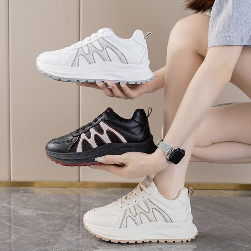 Spring, Summer, Autumn and Winter Women's Low-top Round-toe Lace-up White Shoes