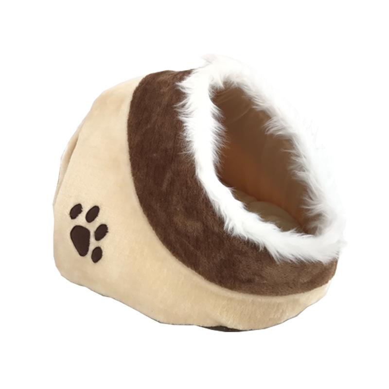Bed Cat Cave Warm Pet Nest Dog House Semiclosed Sleep Brown Washable Soft